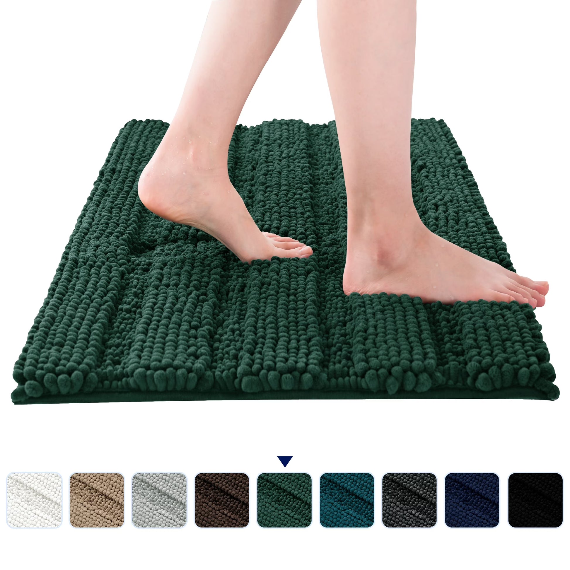Soft 1-Piece Luxury Chenille Striped Bathroom Rug, Green, 18" X 48", Large