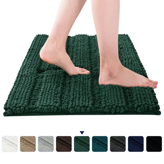 Soft 1-Piece Luxury Chenille Striped Bathroom Rug, Green, 18" X 48", Large