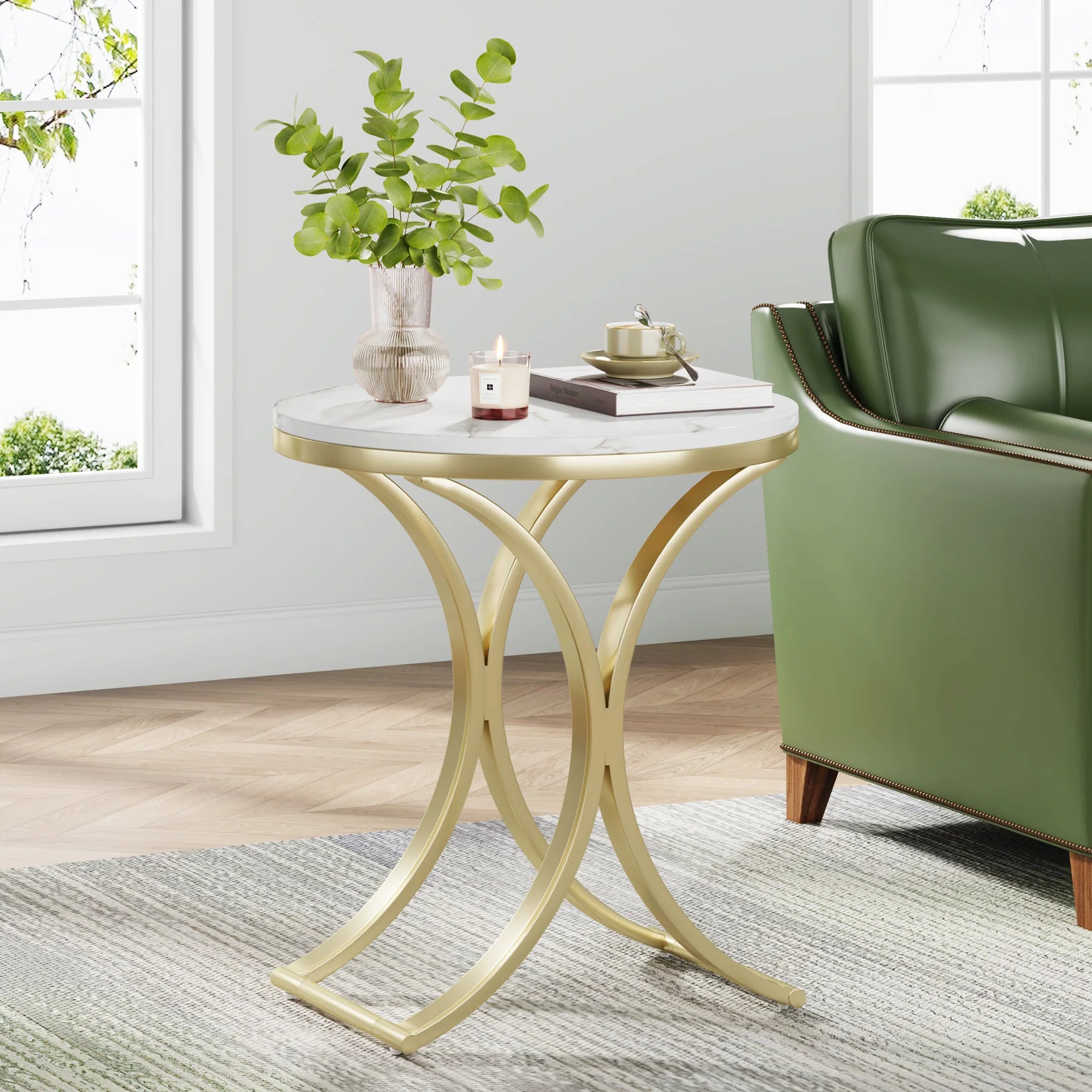 White Gold Side Table round End Table Modern Small Coffee Table Accent C Table Bedside Table