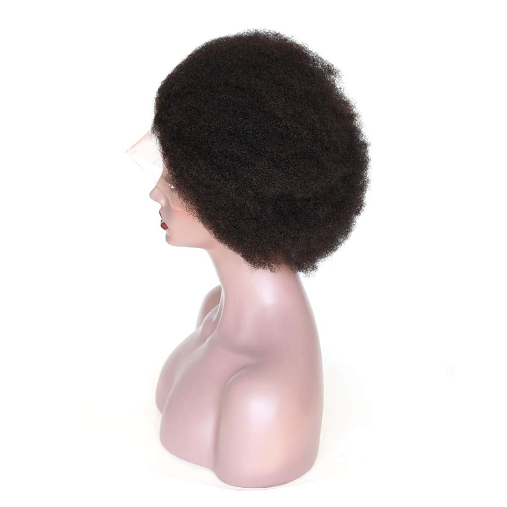 Afro Kinky Curly Fluffy Explosion Short Lace Front Human Hair Wigs for Black Women 10Inch Natural Color Bleached Knots Brazilian Virgin Hair with Baby Hair (Lace Front Wig)
