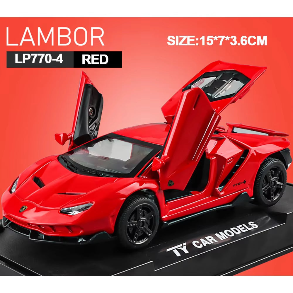 1/32 Cars Toys Auto to Scale Lambor LP770 Diecast Model Cars Alloy Autos Toys Gift for Boys Pull Back Light Music Kids Car