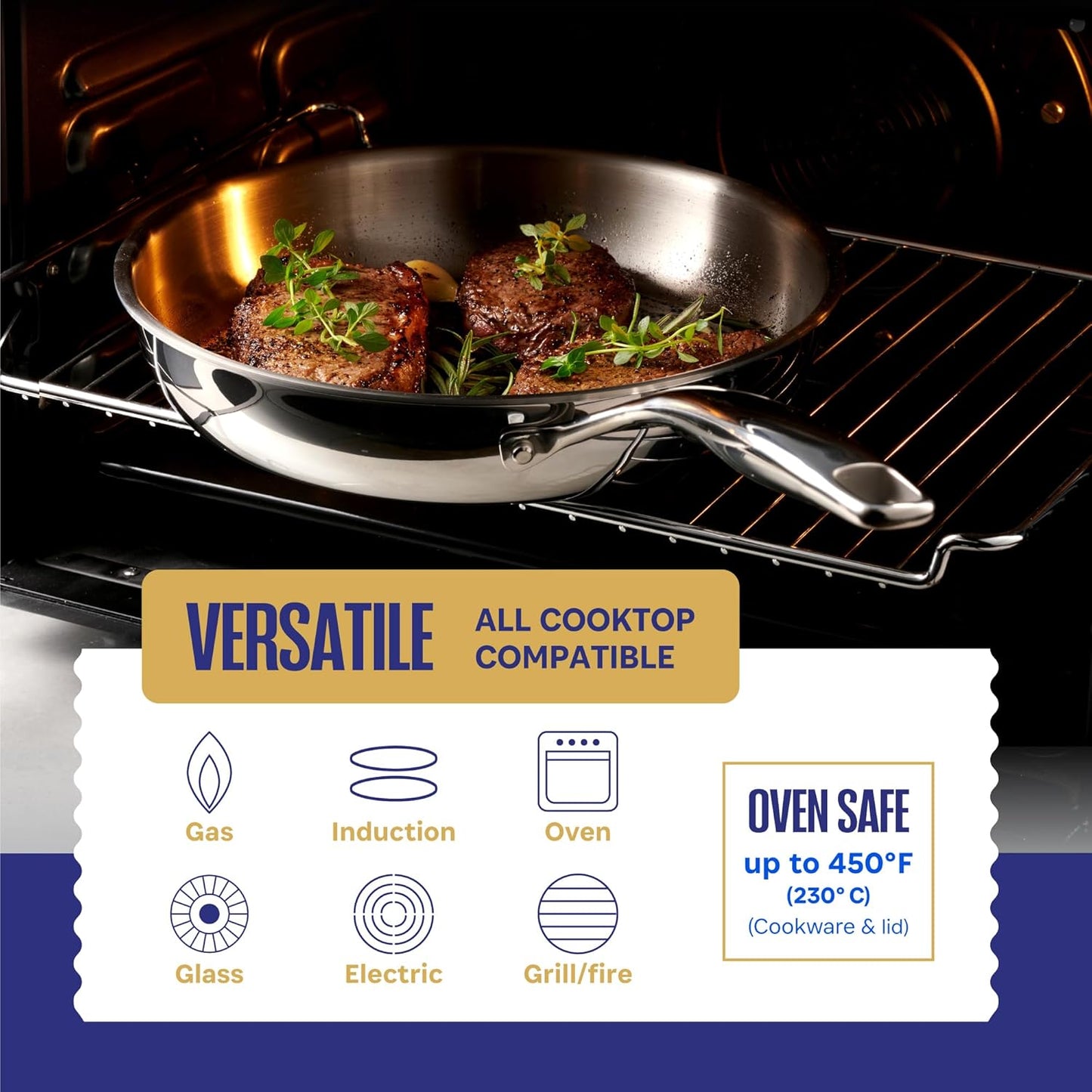 Stainless Steel Cookware Set | 5 Ply 12-Piece Pot and Pan Set Induction Compatible, Non-Toxic | Best Heavy Duty 18/8 Full Clad Construction | Oven Safe Even Heating PFOA PTFE PFOS Free