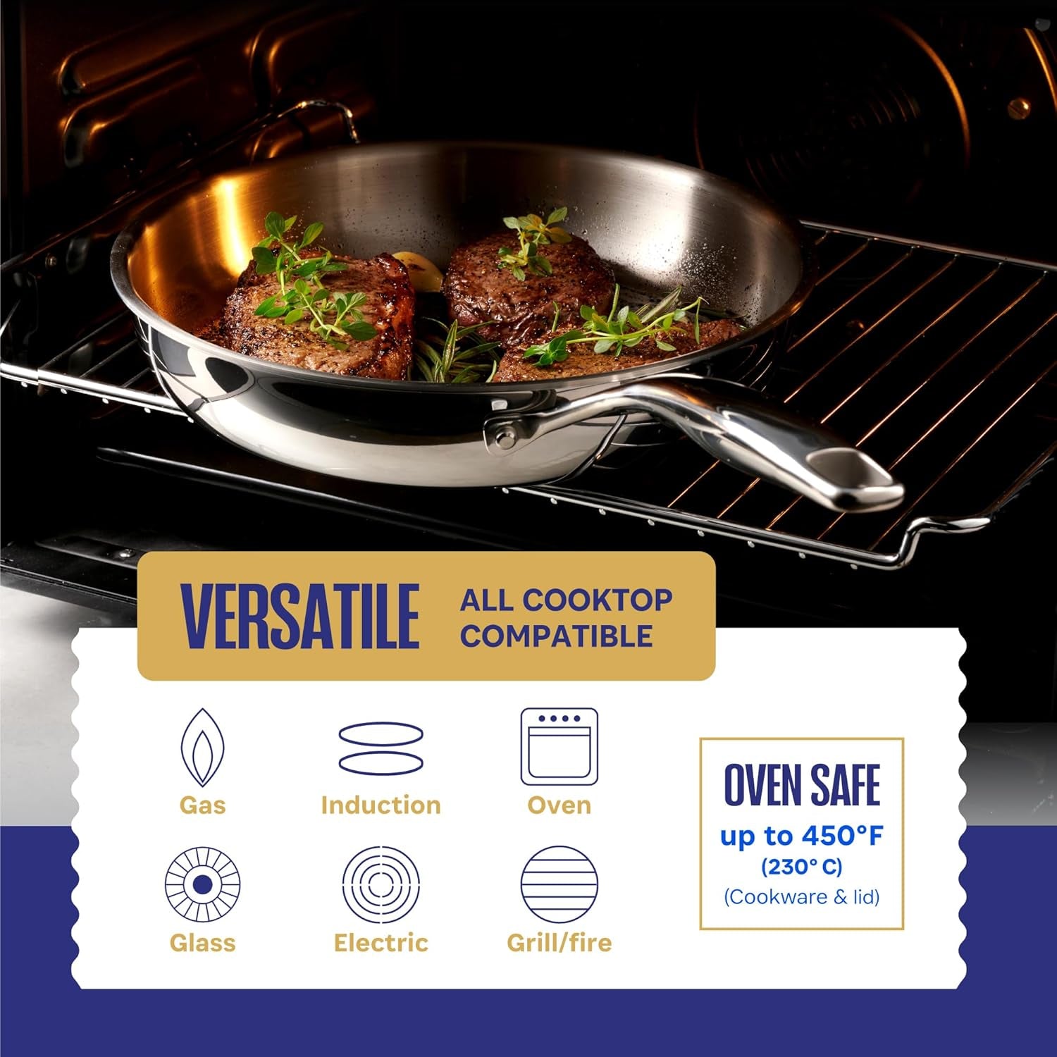 Stainless Steel Cookware Set | 5 Ply 12-Piece Pot and Pan Set Induction Compatible, Non-Toxic | Best Heavy Duty 18/8 Full Clad Construction | Oven Safe Even Heating PFOA PTFE PFOS Free