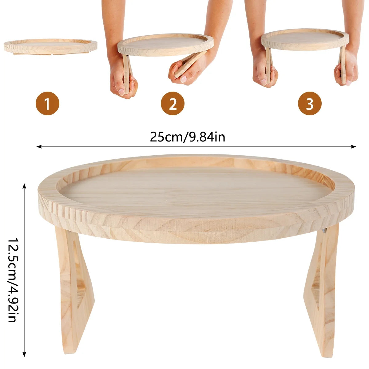 Sofa Arm Clip Table,Natural Pine Wood Sofa Side Tables round Foldable Sofa Armrest Clip-On Tray Table Couch Arm Rest Organizer