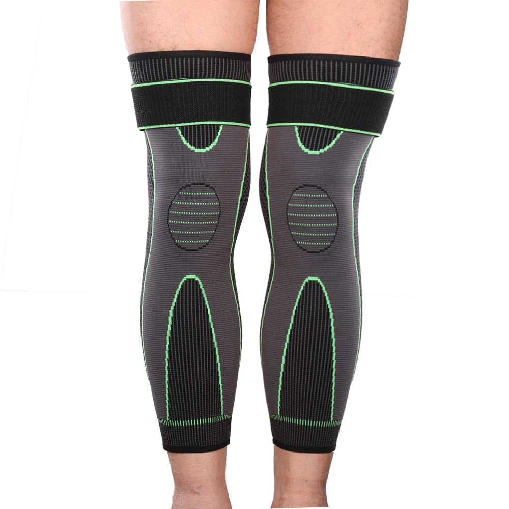 Full Leg Sleeves Long Compression Leg Sleeve Knee Sleeves Protect Leg, Reduce Varicose Veins and Swelling of Legs(Pair) (Green(With Strap)-1 Pair, Medium)