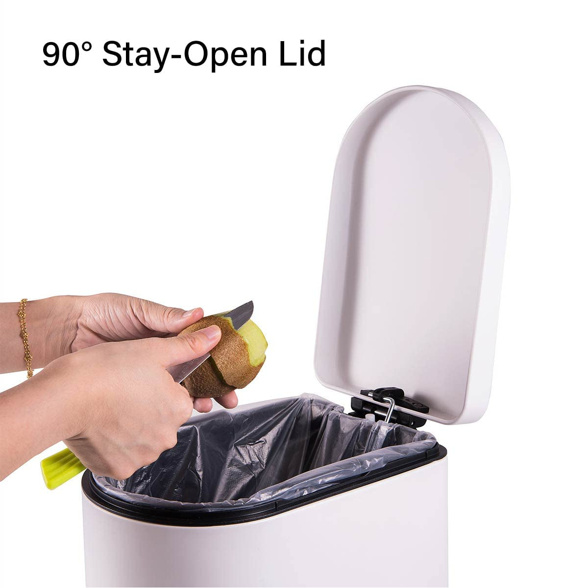 10 Liter/2.6 Gallon Small Trash Can with Lid Soft Close, Removable Inner Waste Basket, Rectangular Slim Garbage Can for Bathroom Bedroom Office Nursery, Narrow Step Trash Bin, White