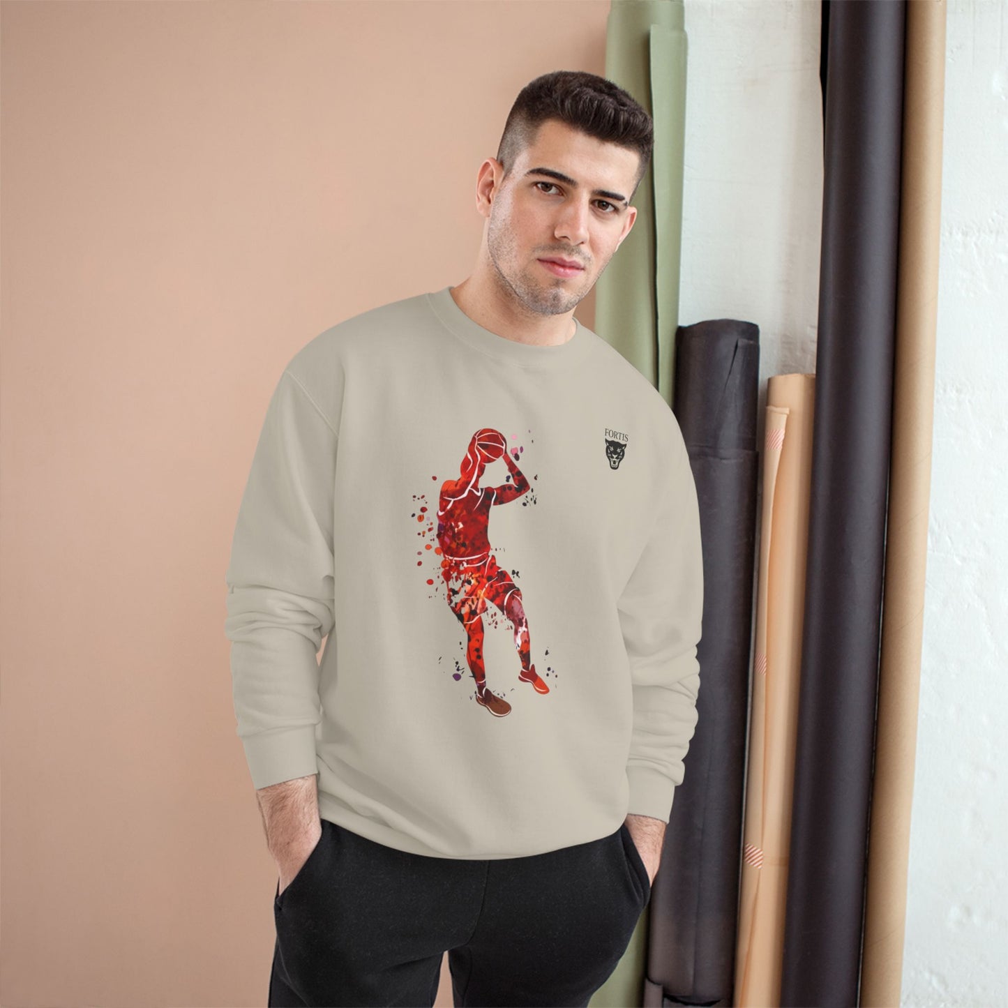 Basketball Champion Sweatshirt — Red Silhouette Shooter Crewneck