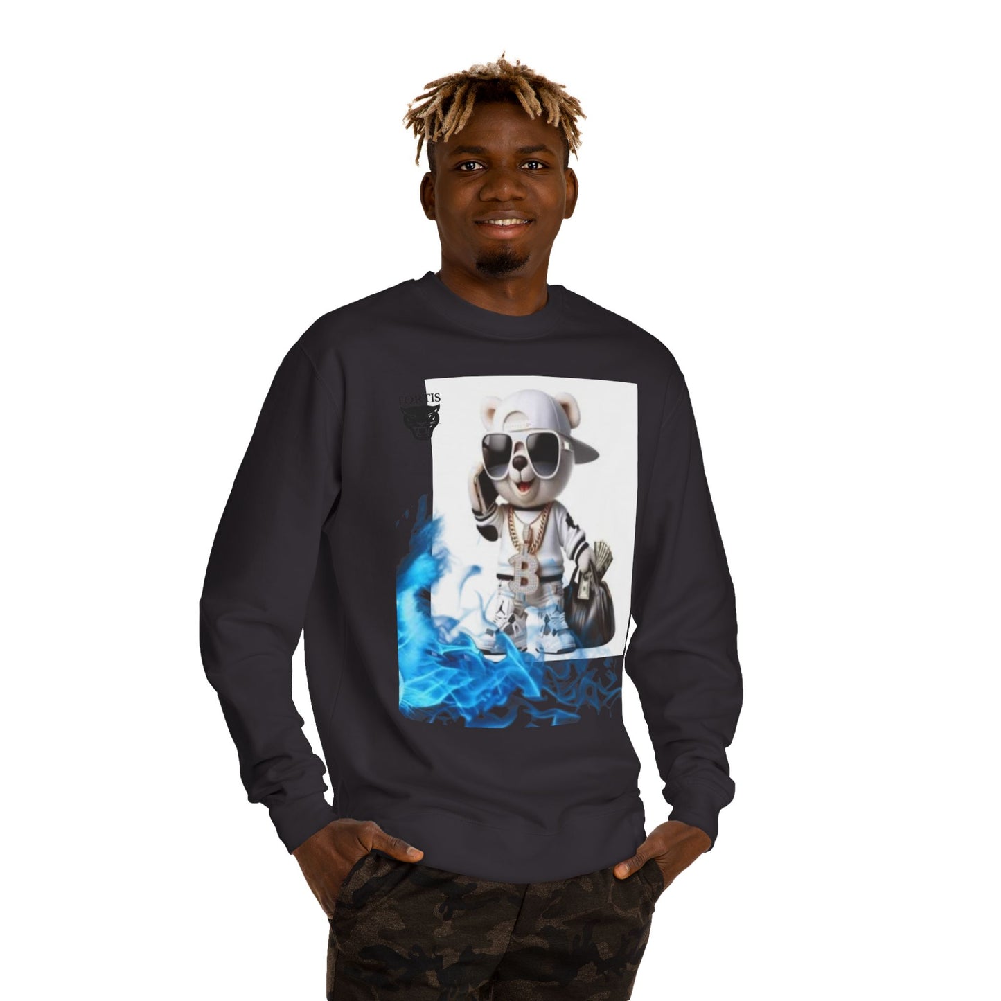 Bear Thug Graphic Sweatshirt — Cool Sunglasses Money Bag Streetwear Crew