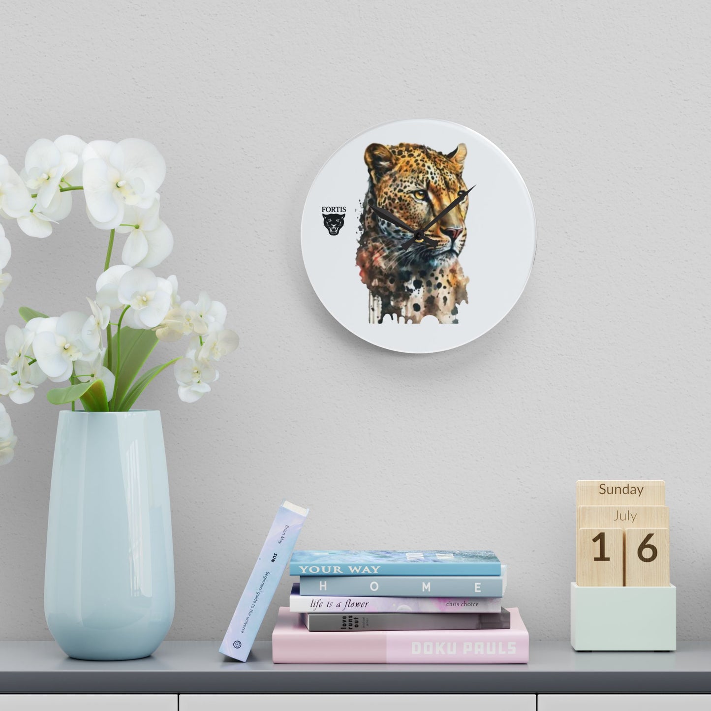 Leopard Watercolor Acrylic Wall Clock — Wildlife Art Home Decor