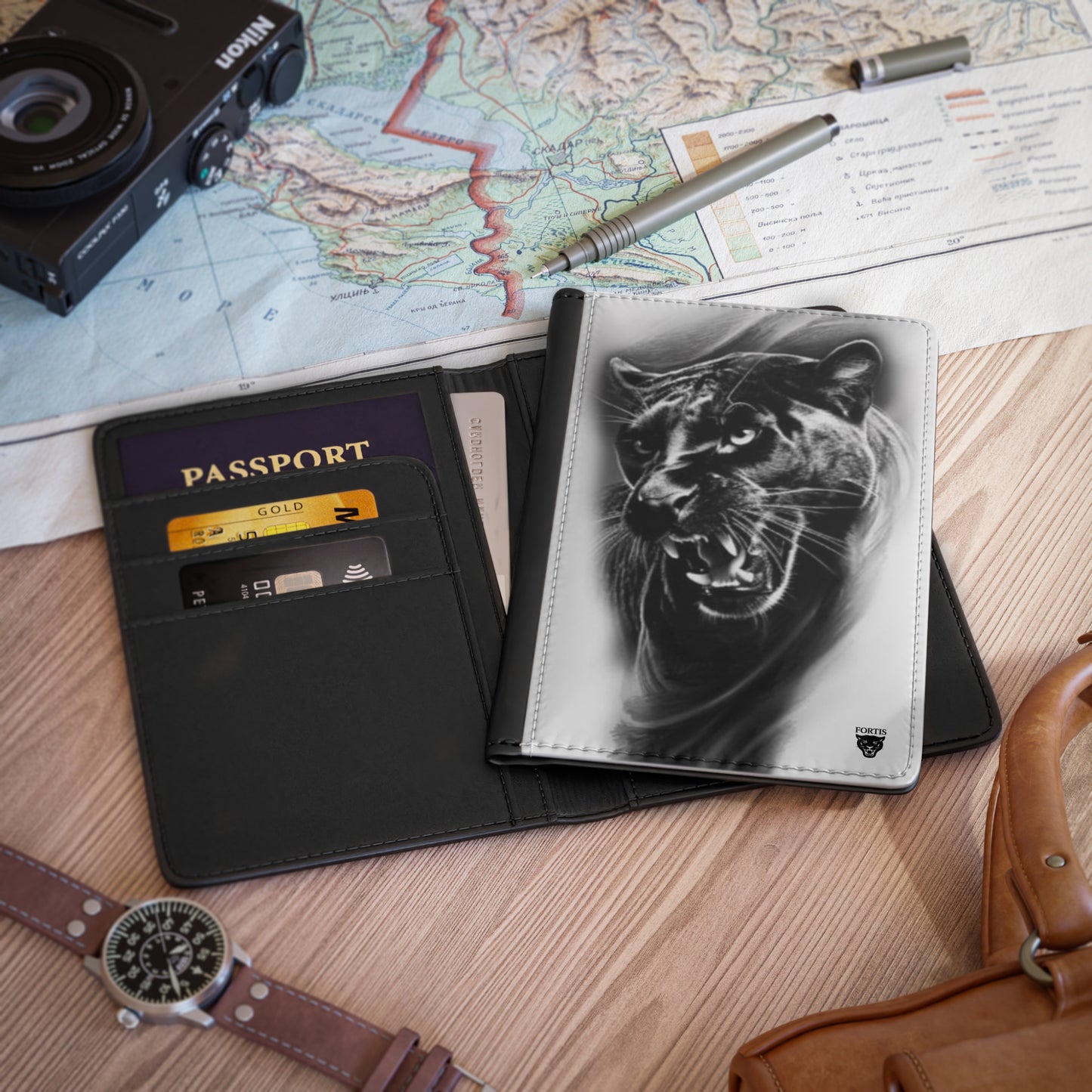 Panther Roar Passport Cover — Black Cat Travel Document Holder