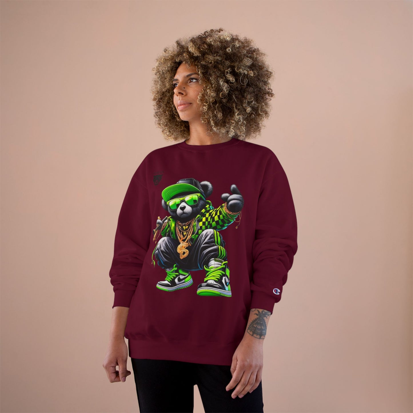 Hip Hop Bear Champion Sweatshirt — Streetwear Crewneck with ‘Champion’ Style Graphic
