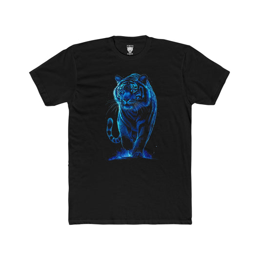 Glowing Blue Tiger Tee, Unisex Cotton Crew Shirt, Animal Lover Gift, Graphic T-Shirt, Streetwear Style, Cool Casual Wear