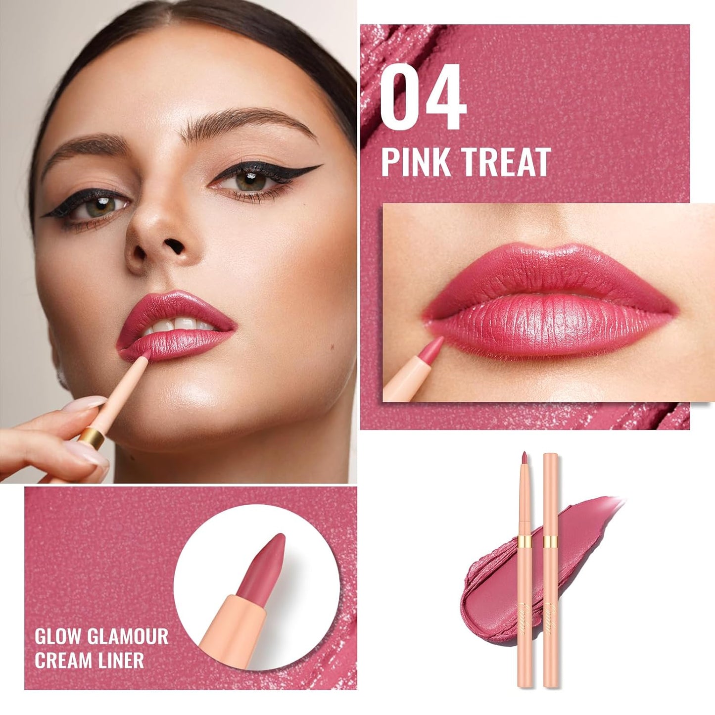 Waterproof Lipliner Pencil Set - Smooth and Creamy, Retractable Lip Makeup for Precision Application, Vegan & Cruelty-Free