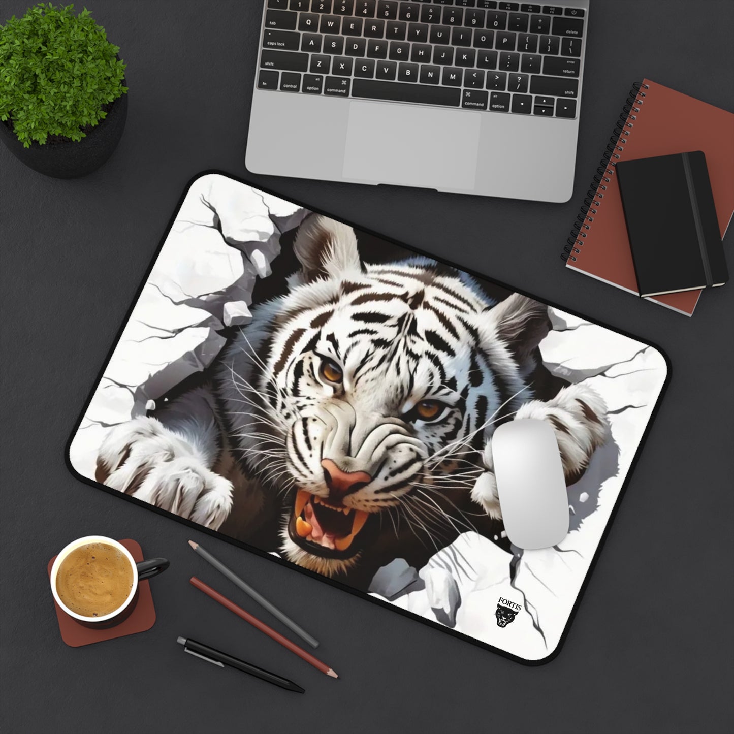 Fierce Tiger Desk Mat, Animal Print Mouse Pad, Office Decor, Gamer Gift, Unique Home Office Accessory