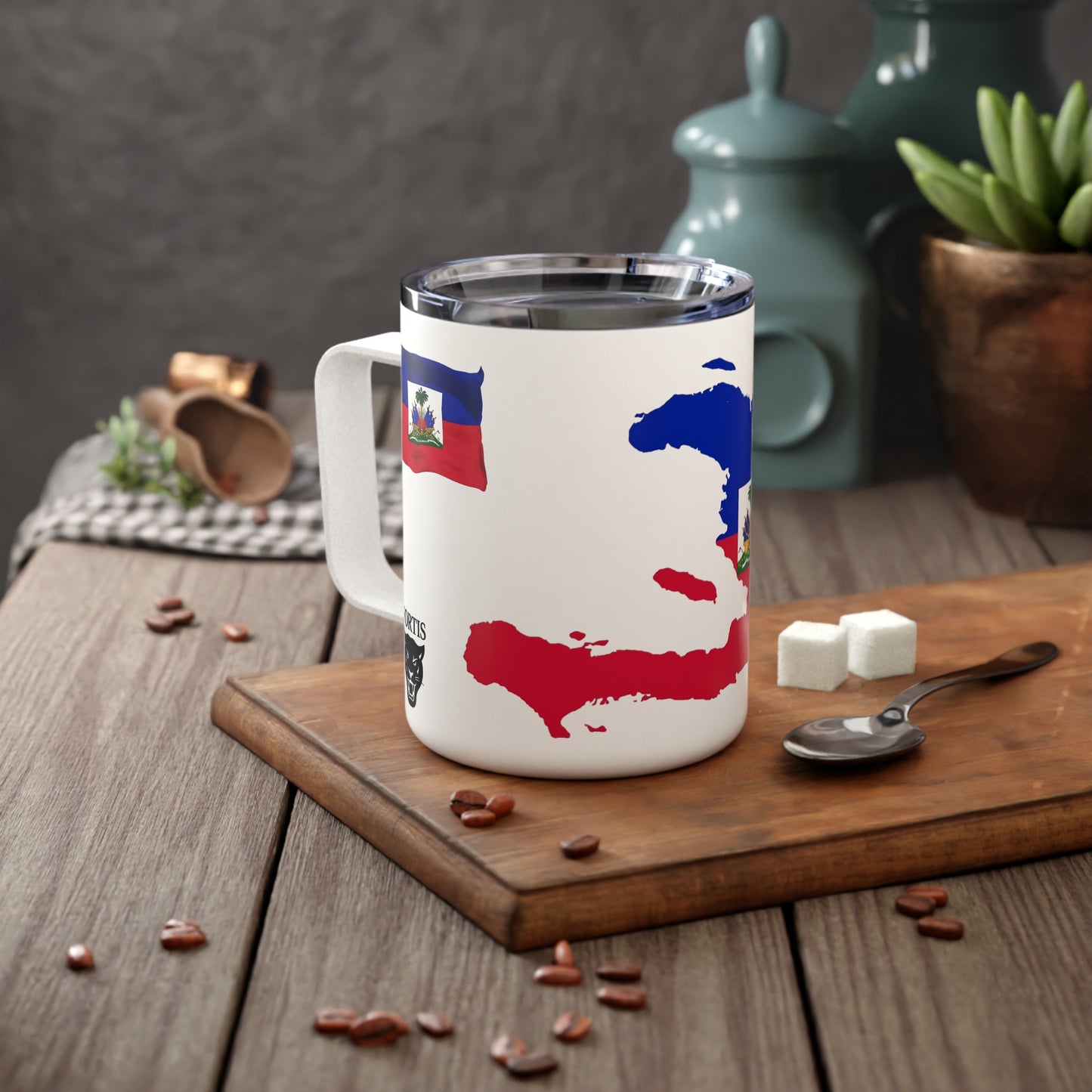 Haitian Flag Insulated Coffee Mug, Travel Mug for Coffee Lovers, Great for Gifts, Perfect for Holidays, 10oz