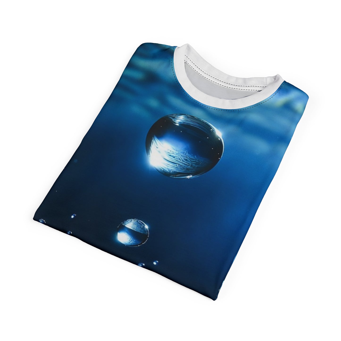 Water Drop All-Over Print Tee — Photorealistic Splash Design