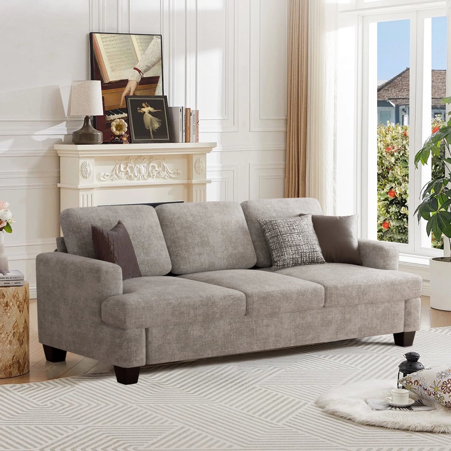 Comfy Sofa Couch, Upholstered Deep 3 Seats Sofa for Living Room, Chenille Fabric Sofa Couch with Reovable Cover, Gray