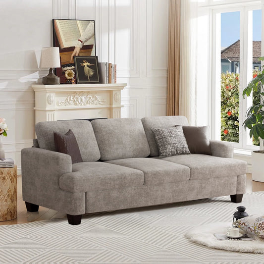 Comfy Sofa Couch, Upholstered Deep 3 Seats Sofa for Living Room, Chenille Fabric Sofa Couch with Reovable Cover, Gray