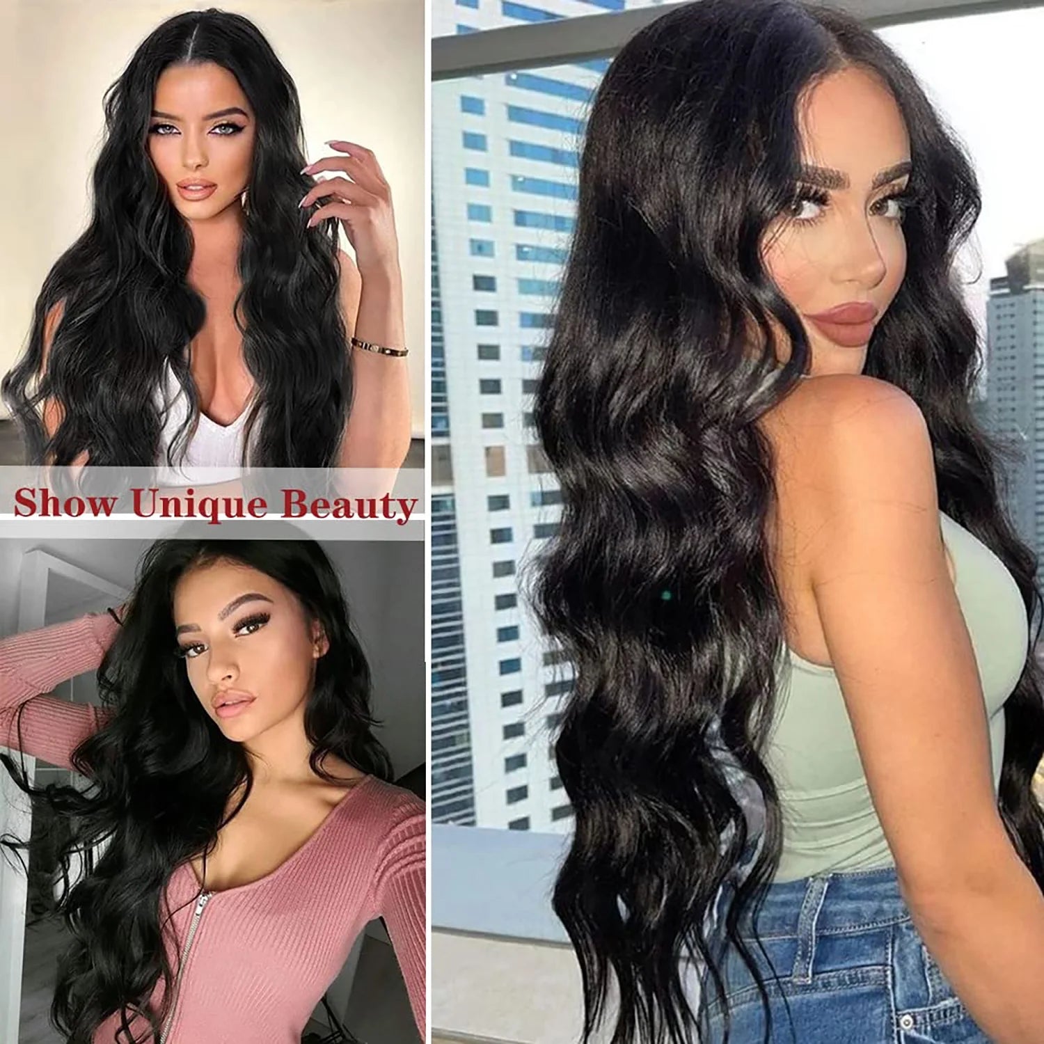 Human Hair Wig 24Inch Long Black Wigs for Black Women Natural Body Wave Wig