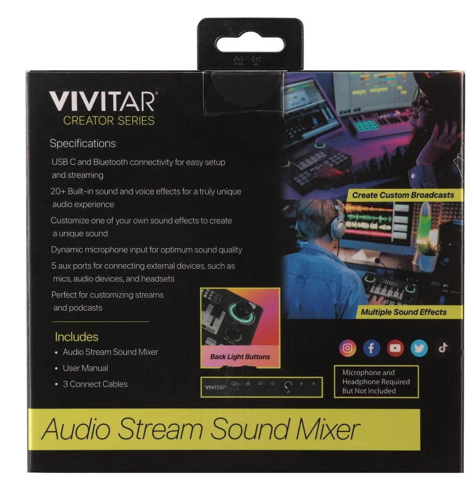 Audio Mixer, Multiple Sound Pads & Effects for Vlogging, Black