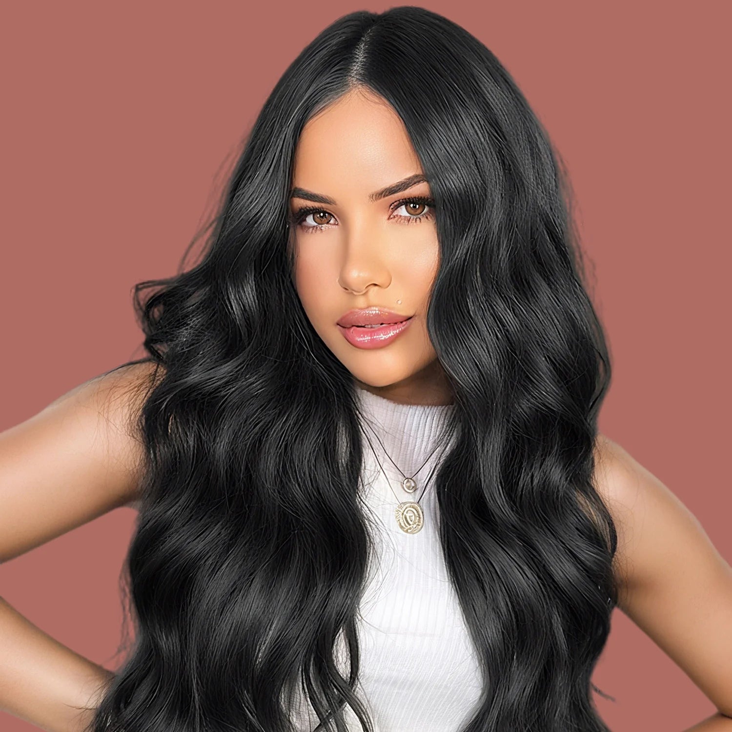 Human Hair Wig 24Inch Long Black Wigs for Black Women Natural Body Wave Wig