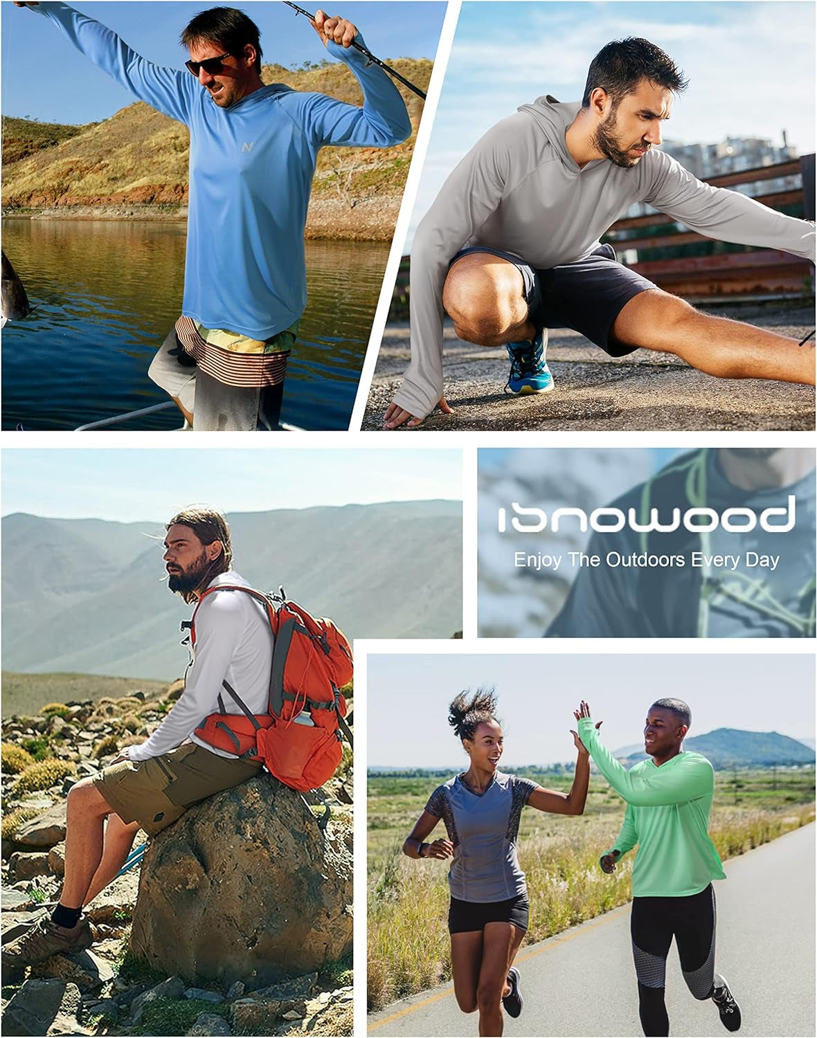 Sun Shirt UPF 50+ Men'S Fishing Shirt Long Sleeve UV Protection Hoodie Rash Guard for Swimming Running Hiking Light