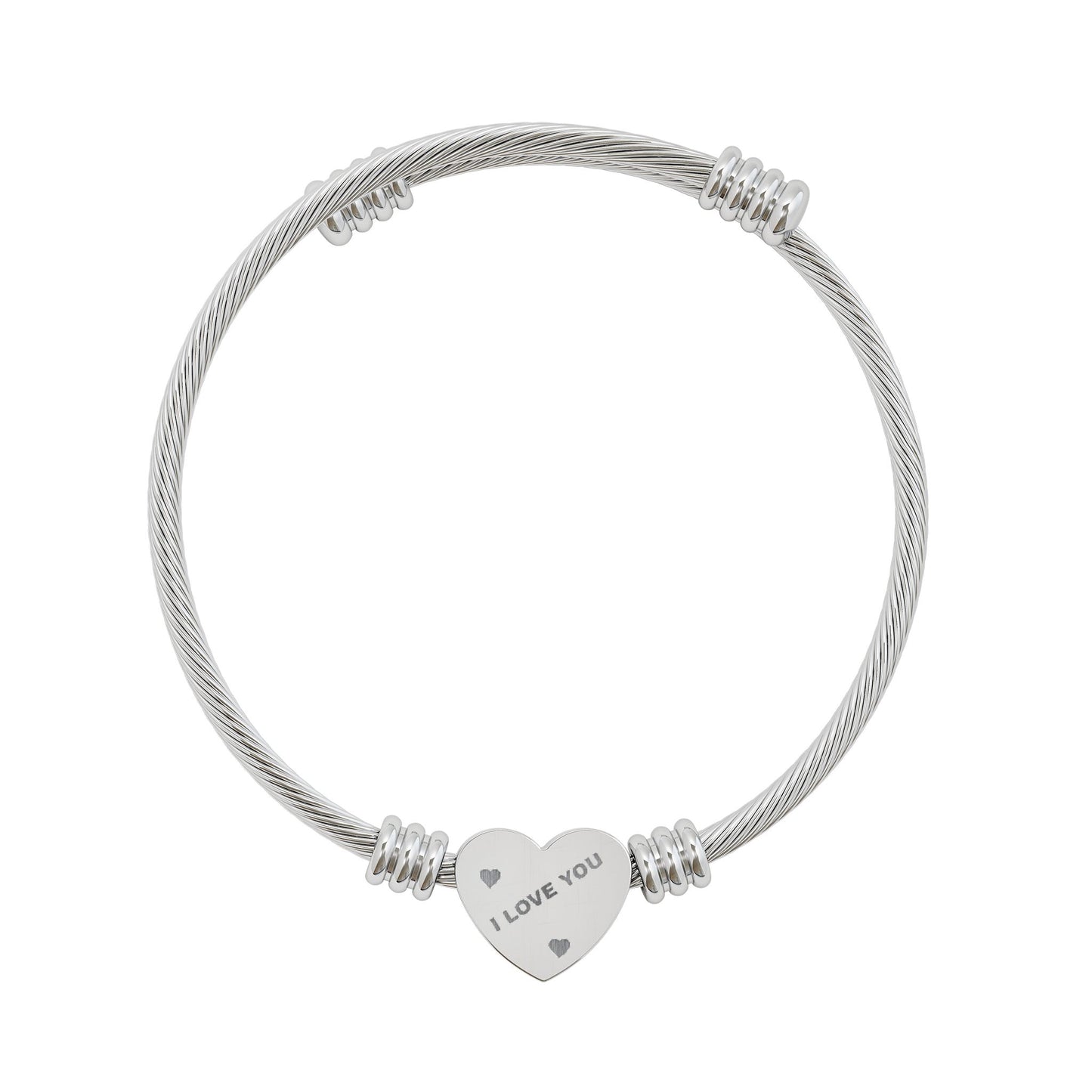 Engravable Heart Cuff Bracelet - Personalized Name/Date Stainless Steel Bangle (Silver & Gold)