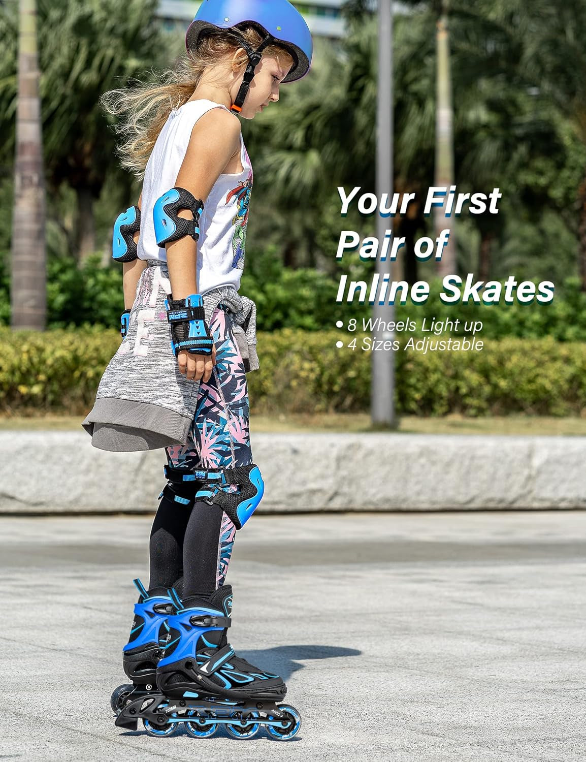 Vinal Girls Adjustable Flashing Inline Skates, All Wheels Light Up, Fun Illuminating Skates for Kids Men Adult Women and Boys