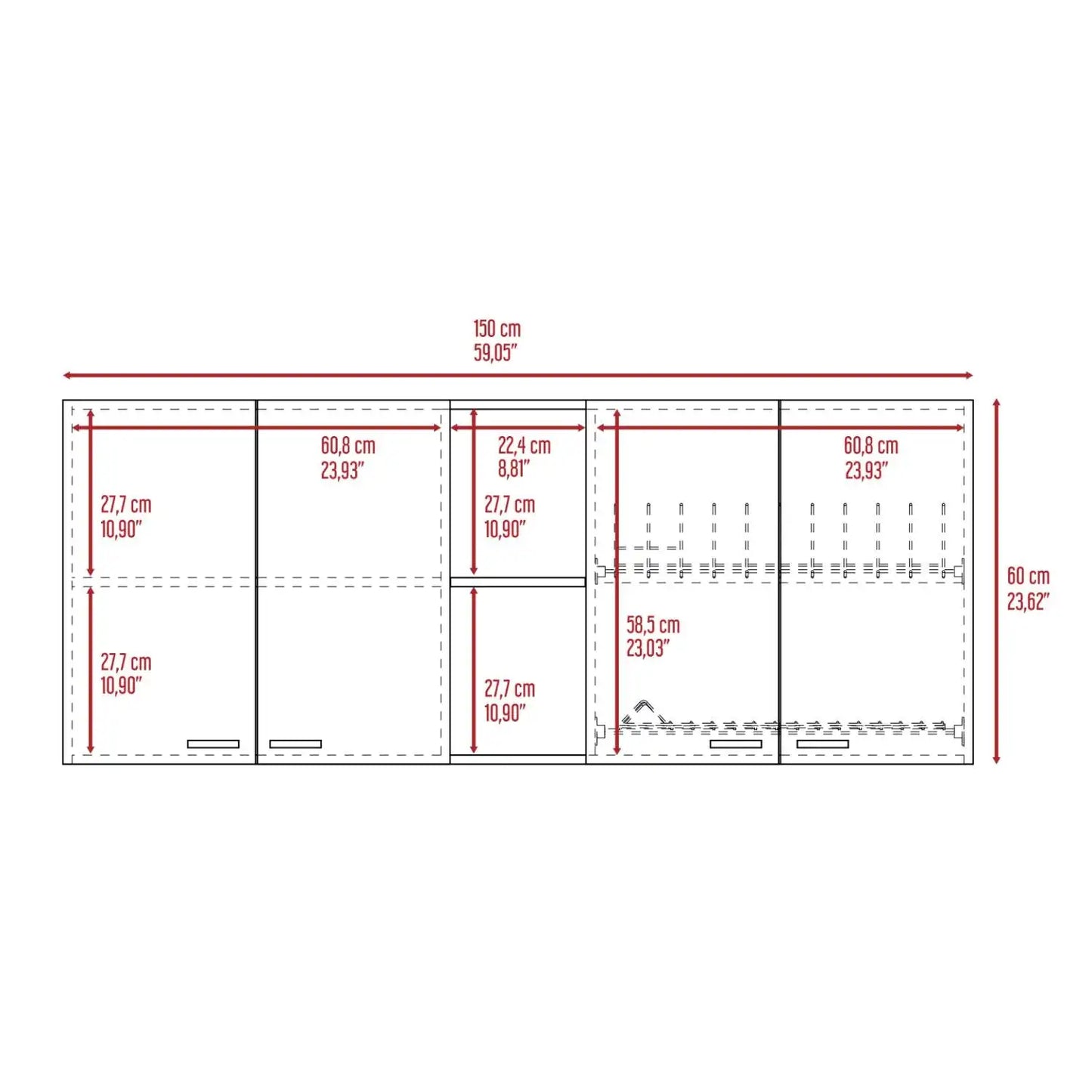 Portofino 150 Wall Cabinet, Double Door, Two External Shelves, Two Interior Shelves White