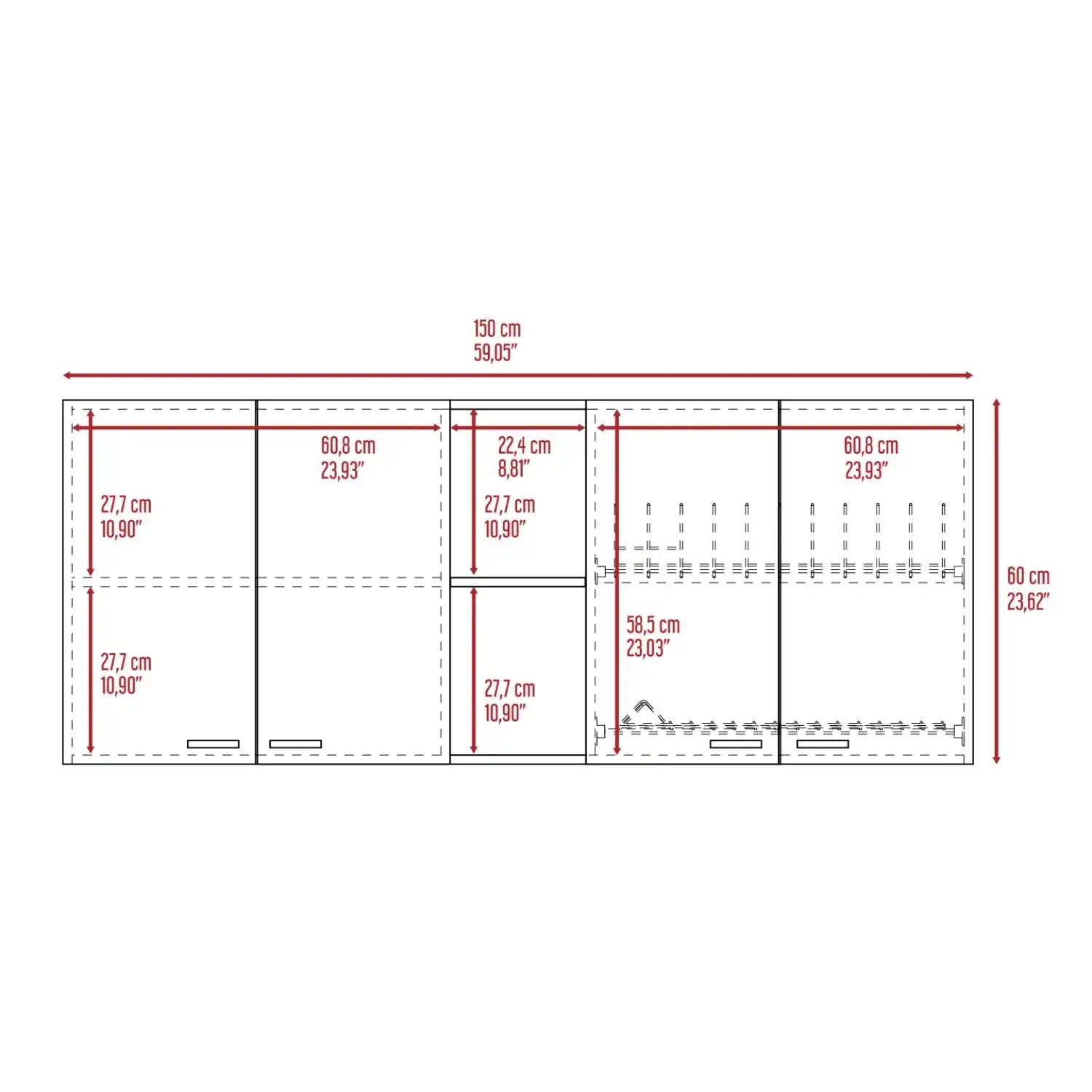 Portofino 150 Wall Cabinet, Double Door, Two External Shelves, Two Interior Shelves White
