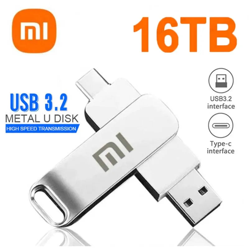 Xiaomi 16TB USB3.2 Flash Drive Waterproof High Speed Transfer Type-C 2-In-1 Interface Universal for Mobile Phone Computer U Disk