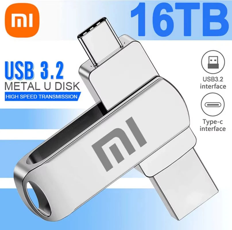 Xiaomi 16TB USB3.2 Flash Drive Waterproof High Speed Transfer Type-C 2-In-1 Interface Universal for Mobile Phone Computer U Disk