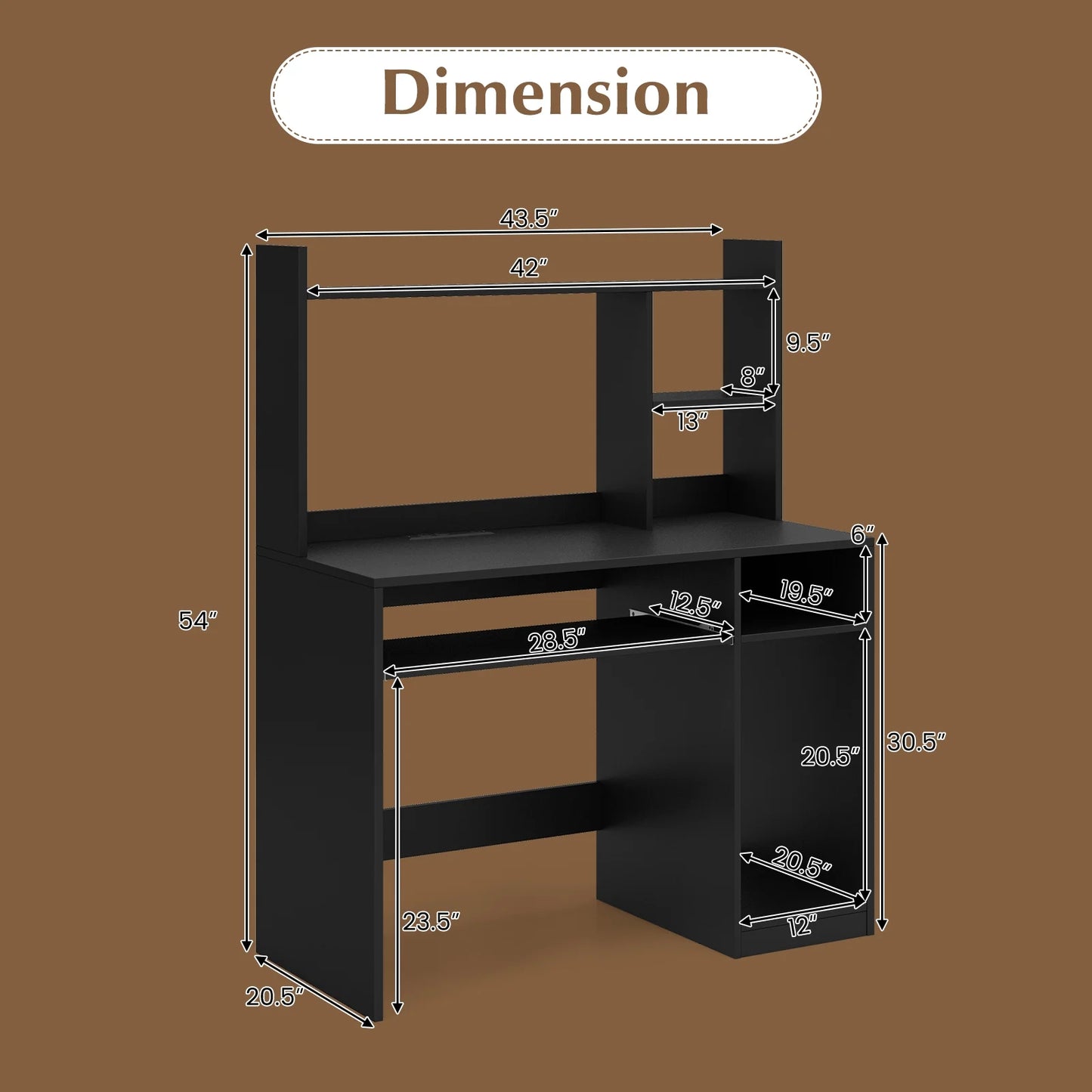 Computer Desk PC Laptop Study Table Bookcase Workstation Shelves&Keyboard Tray