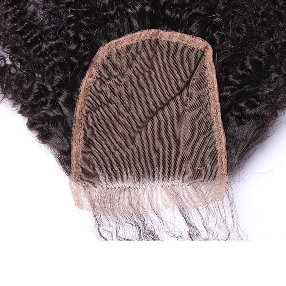Nicewig 100% Raw Remy Virgin Mongolian 4B 4C Afro Kinky Curly Human Hair Lace Closure with Baby Hair 4"X4"Swiss Lace Free Part Bleached Knots 16"