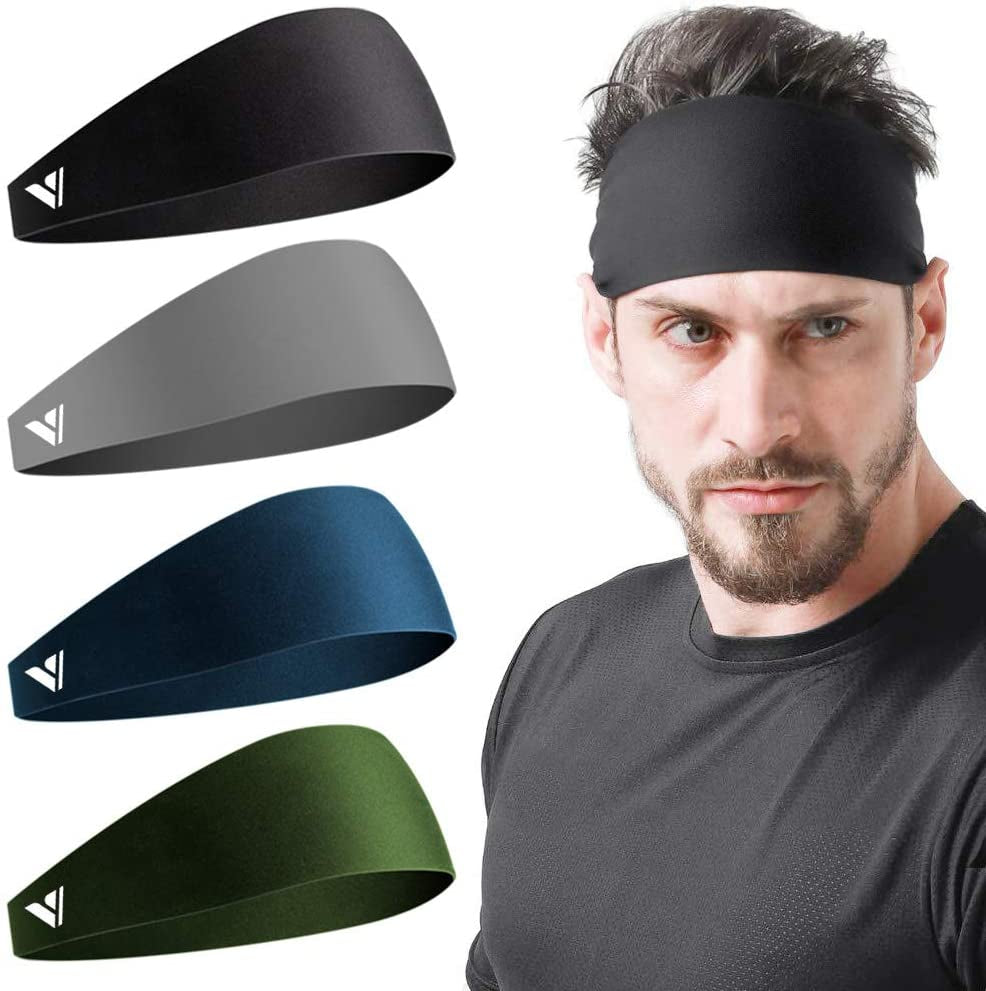 Running Headbands for Men Sweatbands Sports Sweat Bands Mens Workout Thin Fitness Gym Yoga 4 Pack…