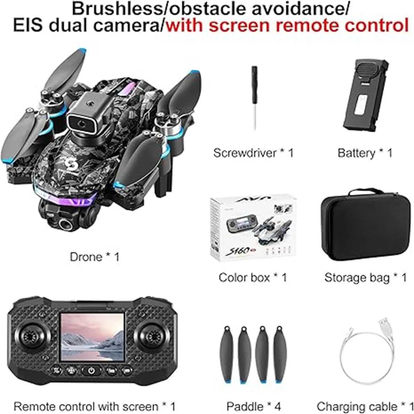 GPS Drones with Camera for Adults and Beginner 4K, FPV Drone New S160 Remote Control Folding Light Brushless Aircraft Intelligent Obstacle Avoidance HD Screen Aerial Drone