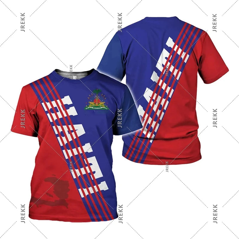 Haiti Flag Day Short Sleeve T-Shirt for Men Women Festival Street Popular Clothes O-Neck T Shirts May 18 Red Blue Print Tee Top