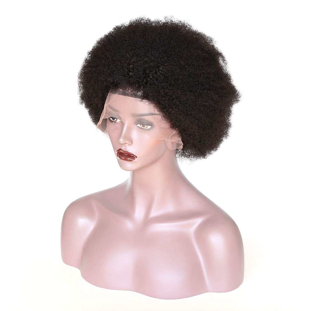Afro Kinky Curly Fluffy Explosion Short Lace Front Human Hair Wigs for Black Women 10Inch Natural Color Bleached Knots Brazilian Virgin Hair with Baby Hair (Lace Front Wig)