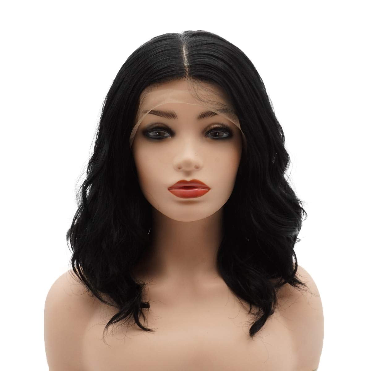 Hair Curly Short 14Inch Black Wig Heavy Density Heat Resistant Realistic Synthetic Lace Front Wigs