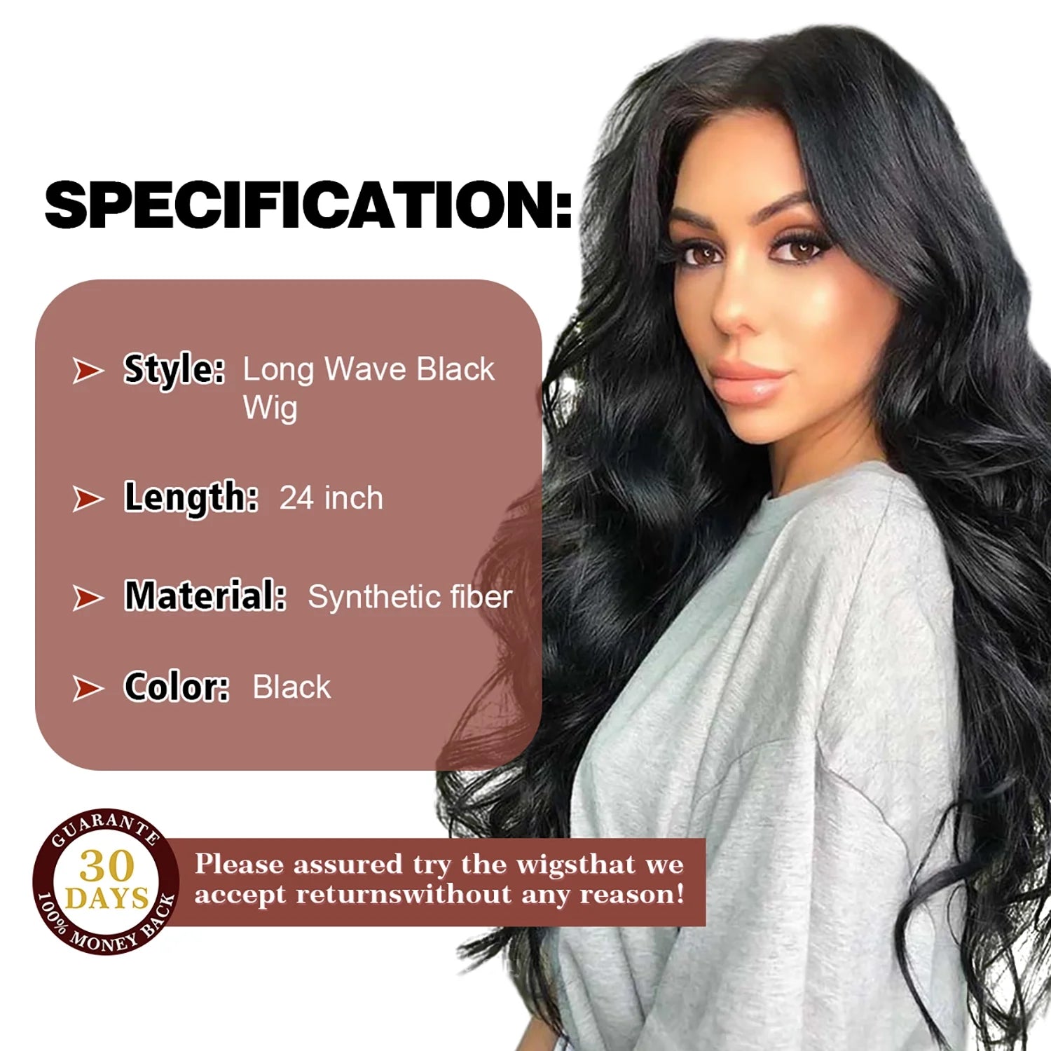 Human Hair Wig 24Inch Long Black Wigs for Black Women Natural Body Wave Wig