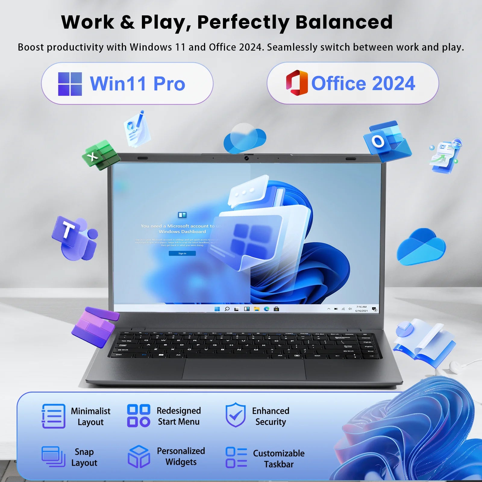 14 Inch Windows 11 Laptops New Intel Celeron N4000 up to 2.6Ghz 8GB RAM 256GB ROM Netbook Laptop Computer for Beginner, Student, Business