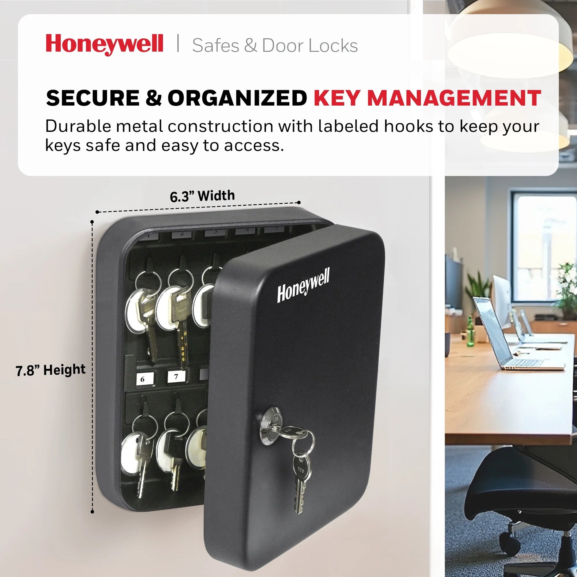 Safes, Steel 24-Key Security Box with Key Lock 24 Key Rings and Tags Included, 6105