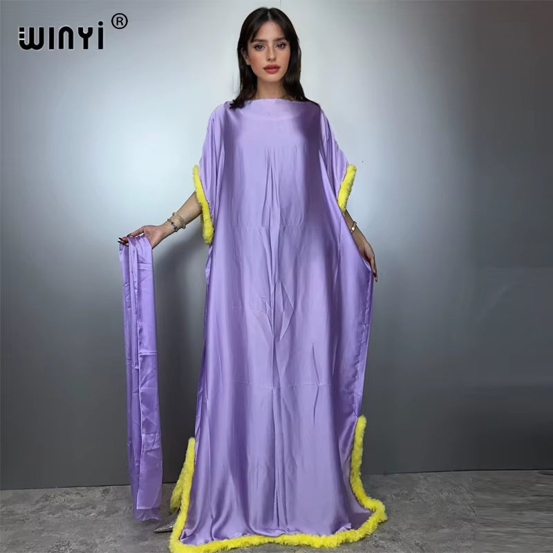 Fashion Monocolour Dress with Scarf Long Femme Abaya Dubai Luxury Party Kaftan Muslim Women Clothing Abaya Dubai Luxury