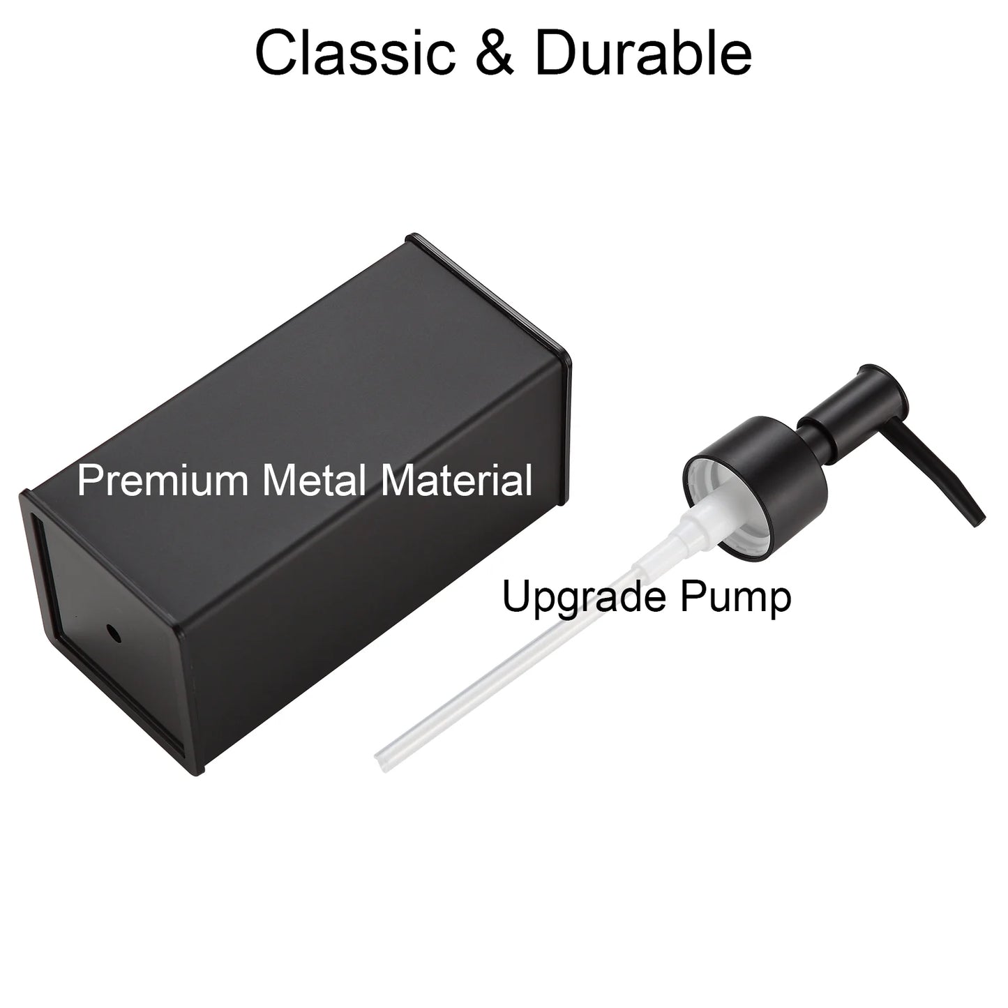 Soap Dispenser, Square Black Soap Dispenser, Premium Aluminium Rustproof Hand Soap Dispenser for Bathroom Kitchen Home Hotel 240 ML
