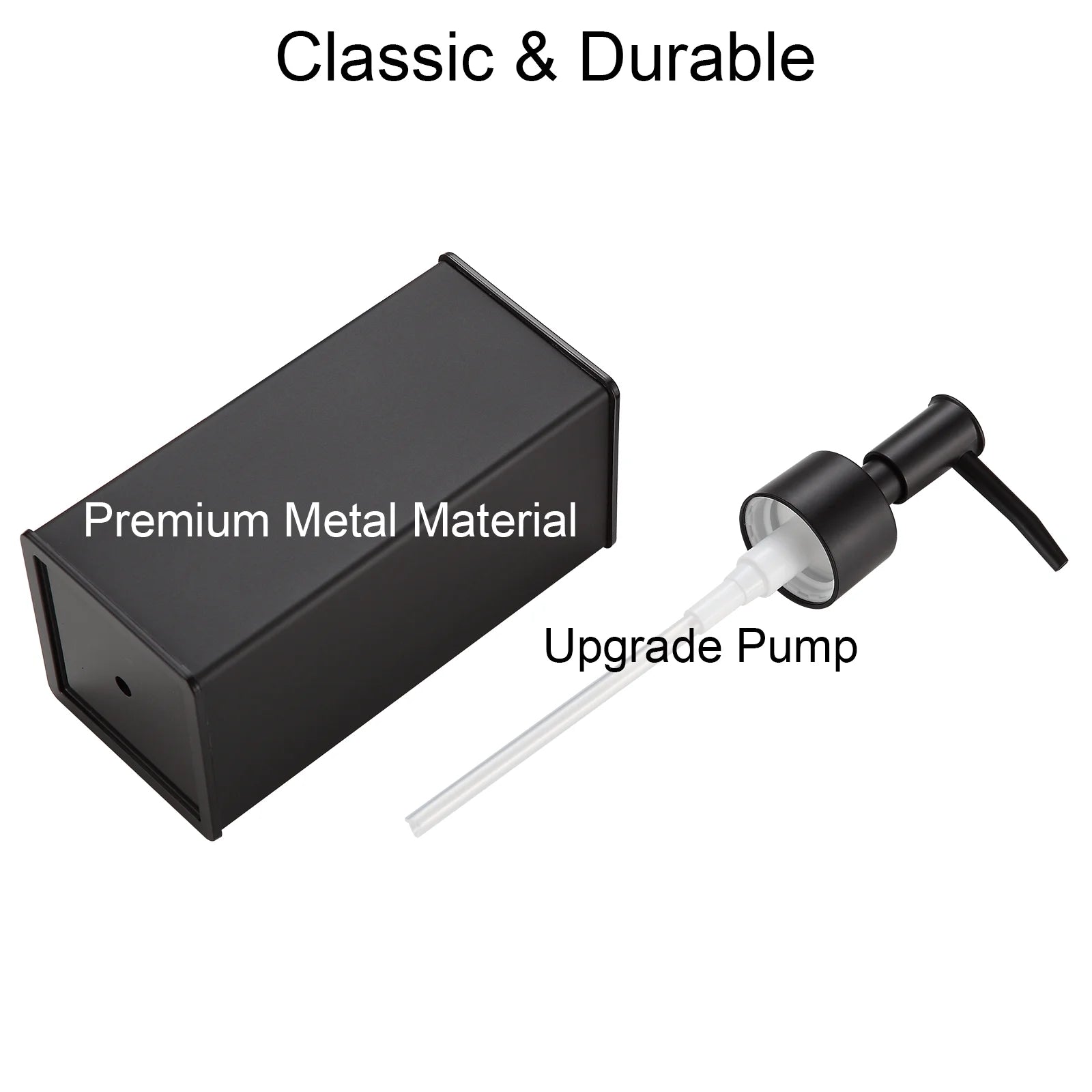 Soap Dispenser, Square Black Soap Dispenser, Premium Aluminium Rustproof Hand Soap Dispenser for Bathroom Kitchen Home Hotel 240 ML