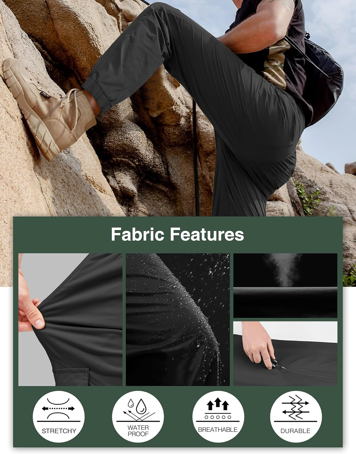 Men'S Waterproof Hiking Pants, Slim Fit Cargo Joggers, Stretch Quick Dry Outdoor Pants with Pockets