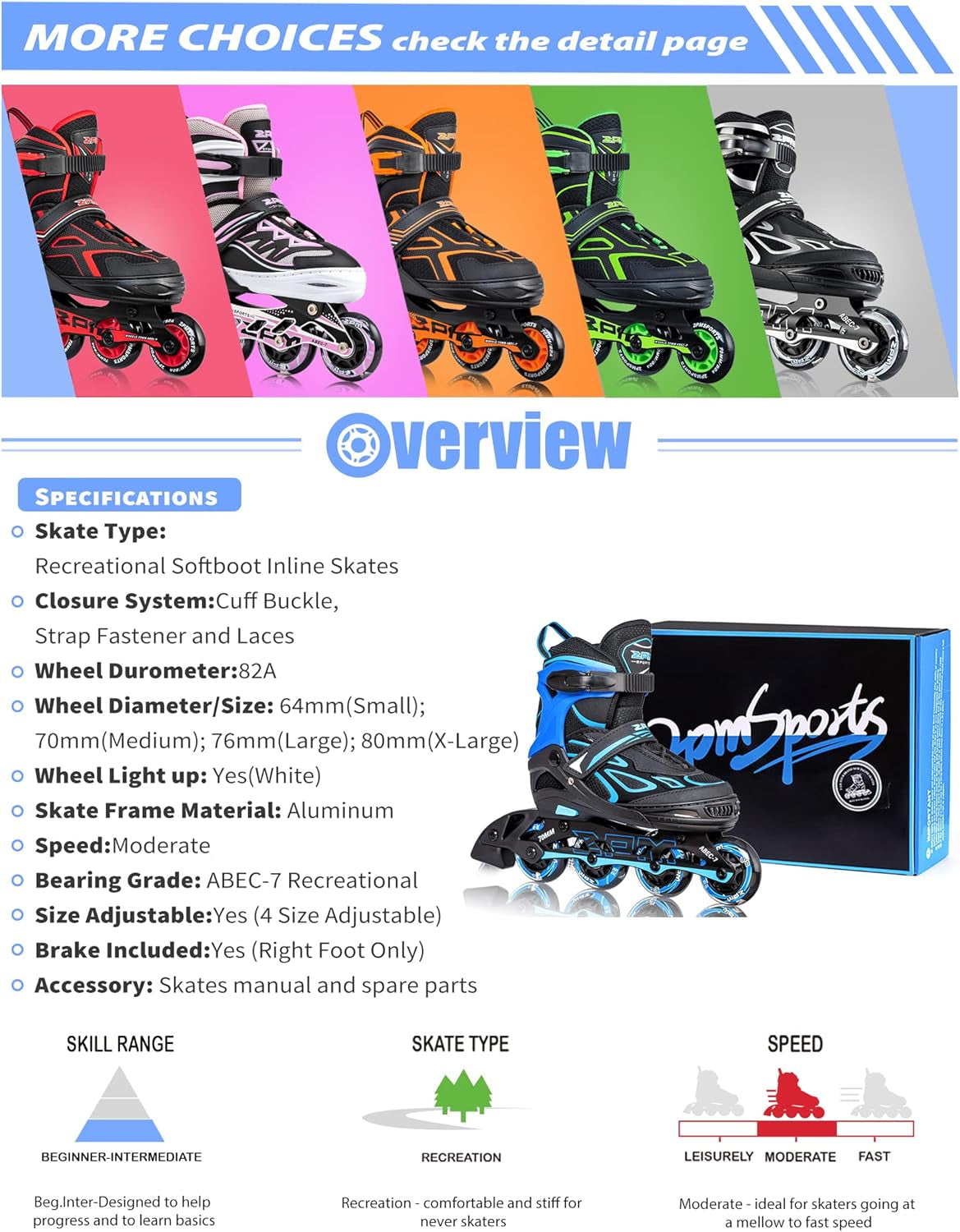 Vinal Girls Adjustable Flashing Inline Skates, All Wheels Light Up, Fun Illuminating Skates for Kids Men Adult Women and Boys