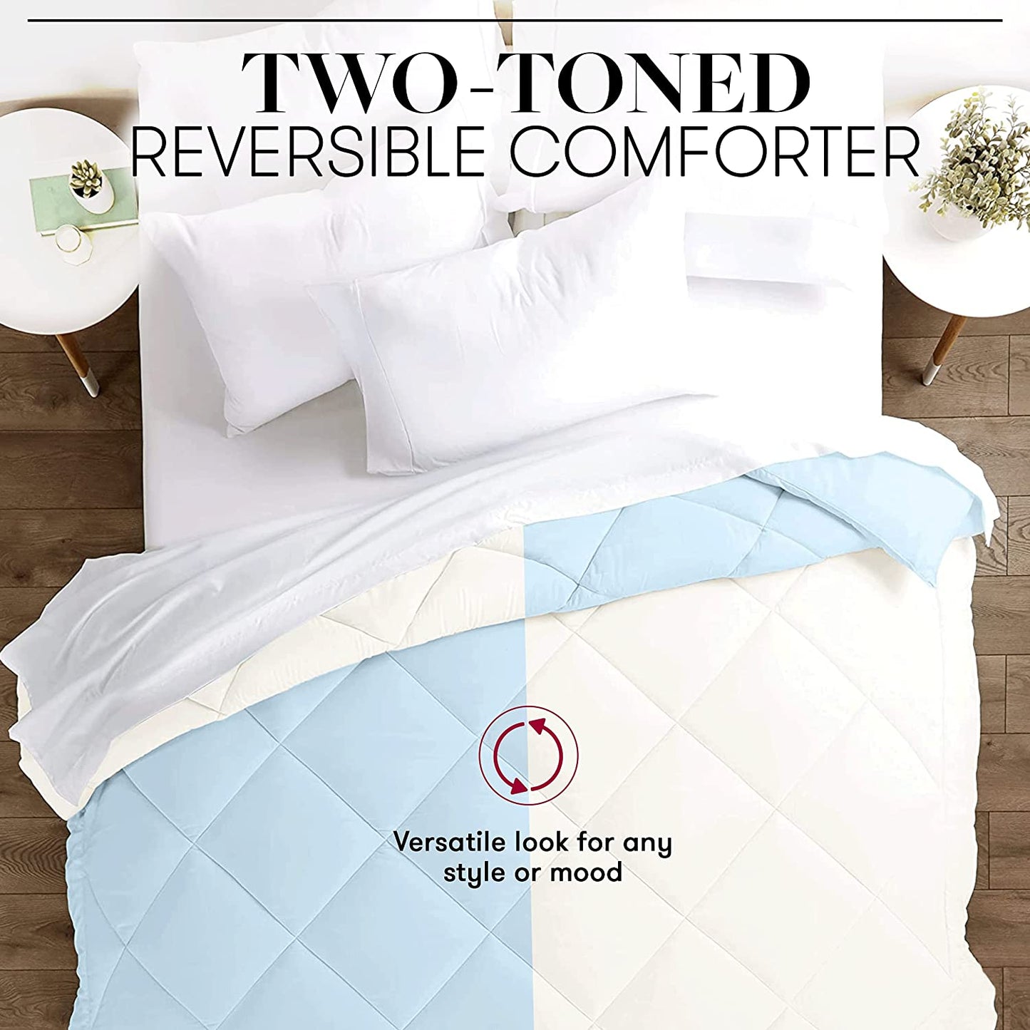 Beckham Hotel Collection Goose down Alternative Reversible Comforter - All Season - Premium Quality Luxury Hypoallergenic Comforter - Full/Queen - Grey/Black