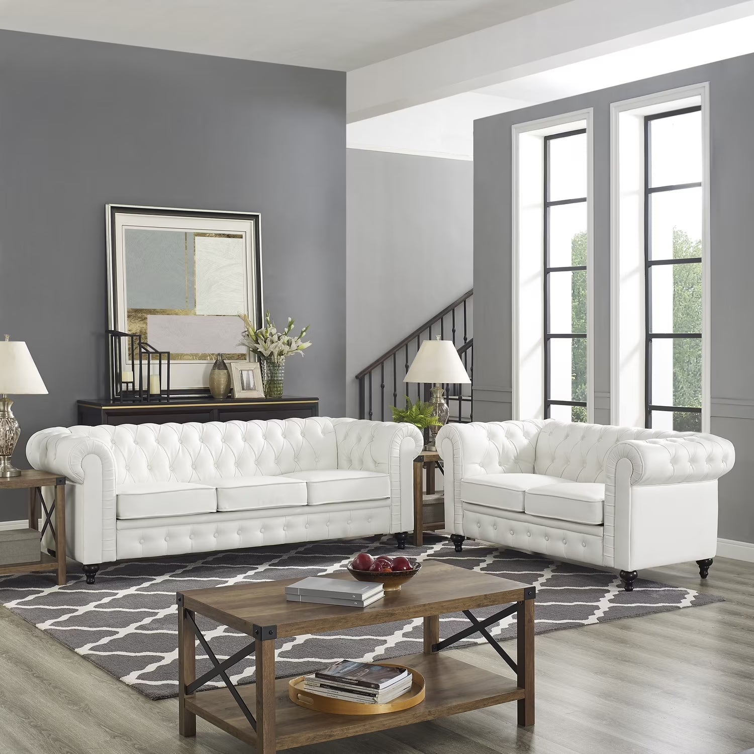 Emery 3 Seater & Loveseat Combo-Color:White