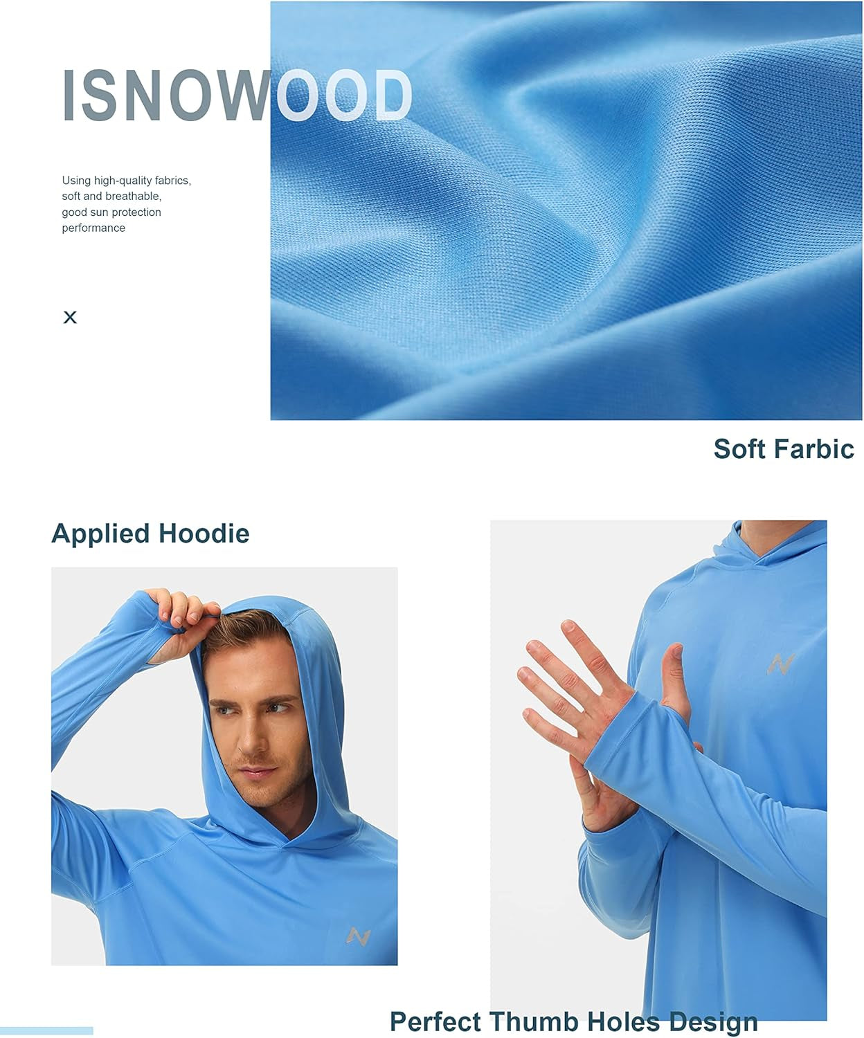 Sun Shirt UPF 50+ Men'S Fishing Shirt Long Sleeve UV Protection Hoodie Rash Guard for Swimming Running Hiking Light
